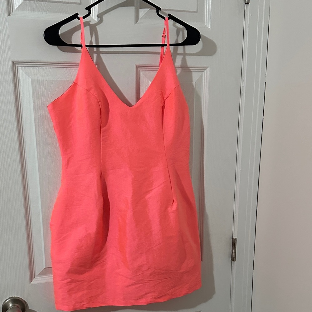 Neon Coral Spaghetti Strap Mini Dress